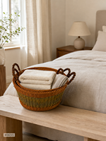 Panier de rangement ovale multifonctionnel, écologique, durable, en tissu tressé pour la maison