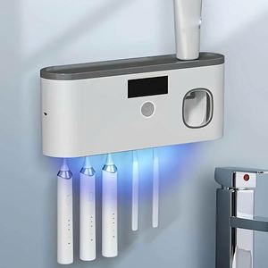 Wall Toothbrush Holder for Bathroom UV Toothbrush Organizer Toothpaste Dispenser USB Rechargeable 5 Slots Bathroom Supplies - Product Image 1