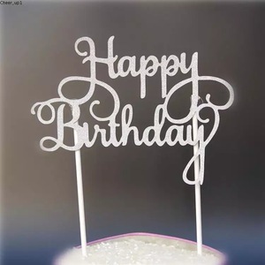ท็อปเปอร์เค้กสุขสันต์วันเกิดลายน้ำผึ้งและความหวาน อะคริลิค สีเงิน ทอง ชมพู ฟ้า ดำ สำหรับตกแต่งโต๊ะของหวานในงานปาร์ตี้ - Product Image 1