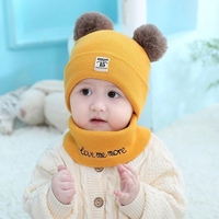 Ensemble bonnet et écharpe en tricot pour enfants de haute qualité, bonnet en polaire d'hiver, bonnet en crochet personnalisé pour nouveau-né avec pompon