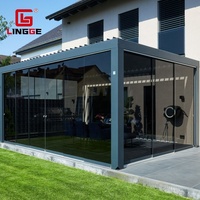 Gazebo en aluminium personnalisable 4x4m 4x5m 4x6m avec porte en verre, persiennes, couverture de terrasse, toit, pergola robuste pour l'extérieur