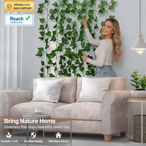 Feuilles de lierre artificielles plantes vigne guirlande suspendue tissu de coton lierre guirlande de rotin fausses vignes suspendues mariage fausse plante scapeing - Product Image 1