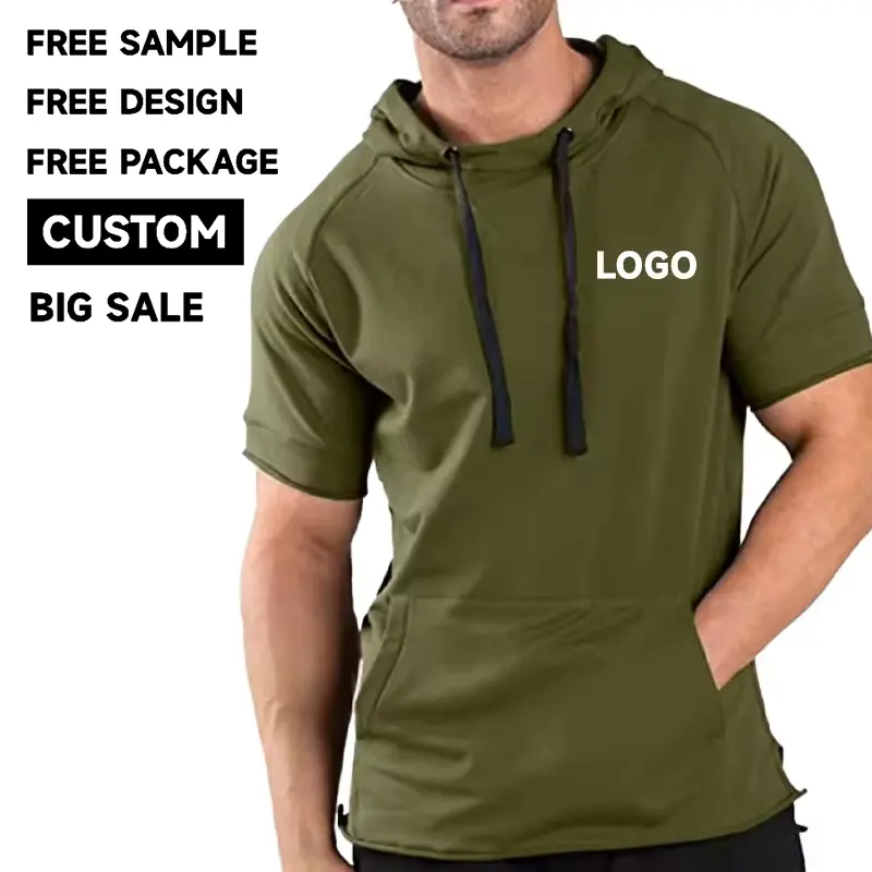 Повседневная легкая тренировочная толстовка с коротким рукавом толстовки пуловер футболка с капюшоном для мужчин
