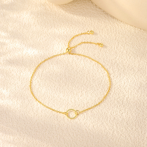 Pulsera CANNER de Plata de Ley 925 con Círculo Geométrico Simple, Bola Pequeña Ajustable, Minimalista, Chapada en Oro de 18k - Product Image 2