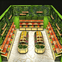 Multifunctionele metalen & houten 5-laags wandgemonteerde groente- en fruitpresentatie rek supermarkt snoeprek voor fruit- en groentestands