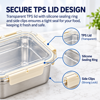 Nouvelle Arrivée Boîte à lunch en acier inoxydable 304 de qualité alimentaire avec couvercle transparent, hermétique et compatible micro-ondes