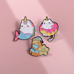 Pembe serisi broşlar Donut Mermaid sevimli kedi <span class=keywords><strong>Unicorn</strong></span> hayvan yumuşak Metal emaye pimleri kızlar için - Product Image 3