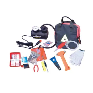 emergency car tool kit Fashion Auto Vehicle Safety Road Side Assistance Kits with Jumper Cables kit, Safety Hammer, Tow Rope,