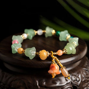 Bracelet en jade naturel soyeux doré, motif orchidée, pour femme, vente en gros SL79 - Product Image 2
