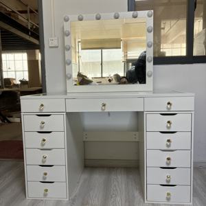 Meja Rias Vanity Kayu Desain Modern Harga Grosir dengan Cermin Lampu LED - Product Image 4