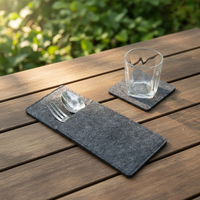 Ensemble de sets de table et sous-verres classiques en feutre de laine épais avec logo en relief, réutilisables, résistants à la chaleur, noirs, taille personnalisable