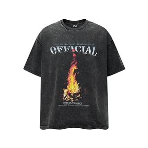 Di alta qualità 330 Gsm cotone pesante Vintage lavato nero oversize t-shirt per gli uomini con lavaggio acido di stampa digitale - Product Image 3