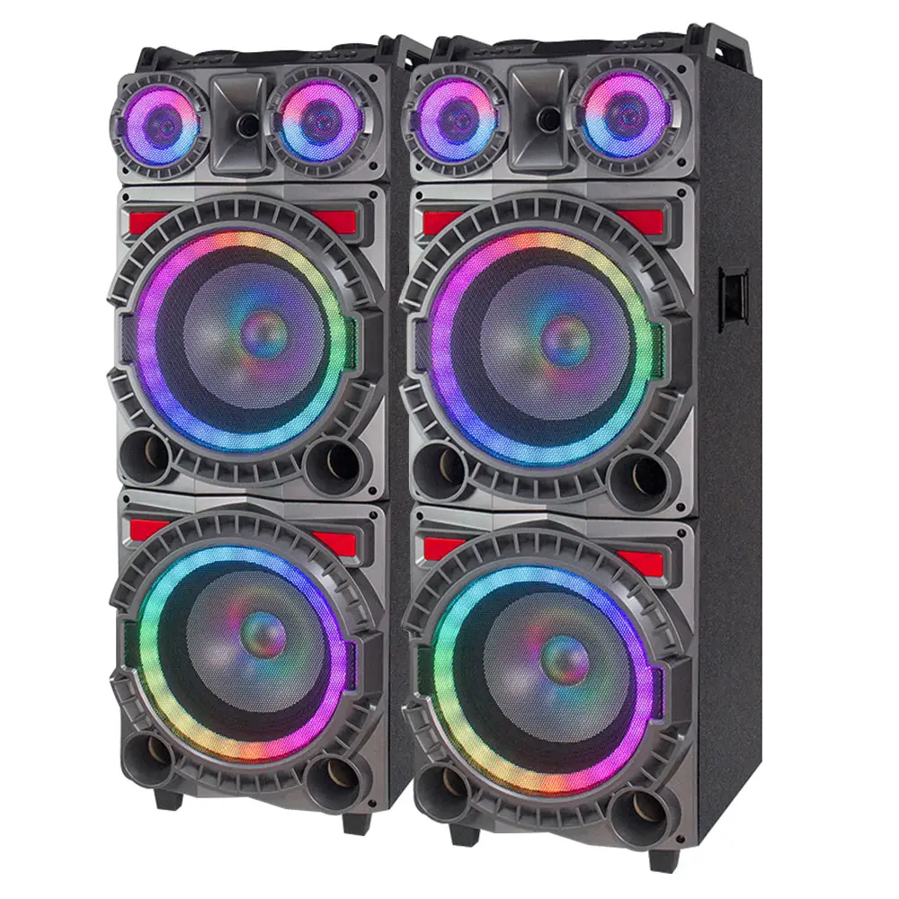 OEM hifi sound system, 12 inch woofer powered speaker, double bass RGB light speaker with mic