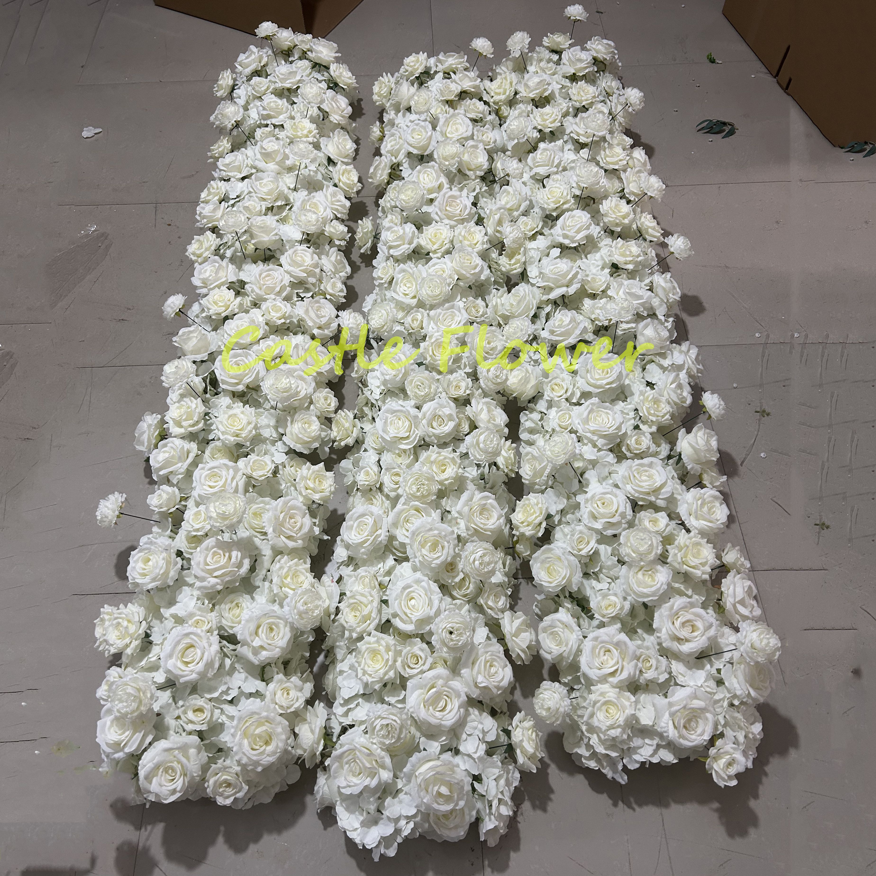 FR003卸売3D白赤紫ピンクの島の花テーブルランナーイベント