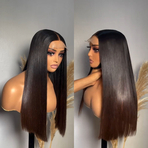 Remy saç peruk % 100% orijinal vietnam insan saçı bakire Ombre kahverengi T1B/2 # kemik düz 5x5 HD dantel kapatma tutkalsız - Product Image 3