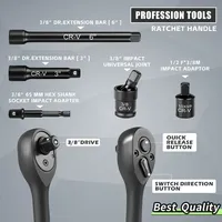 Jeu de douilles à choc de 50 pièces, 3/8 pouces, 6 pans, standard métrique (8-22 mm) et SAE (5/16-3/4 pouces), douilles en acier Cr-V