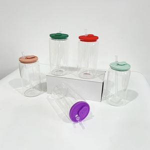 Ready to Ship Clear 16oz Sublimation clear Glass Can with Silicone Lid Elegant Shaped Drinking Frosted 16oz Glass <b>Cup</b> - Product Image 3