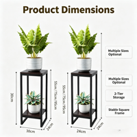 Support à plantes à 2 niveaux, étagère en fer forgé et bois, 3 hauteurs 55/75/95 cm, style nordique pour salon intérieur