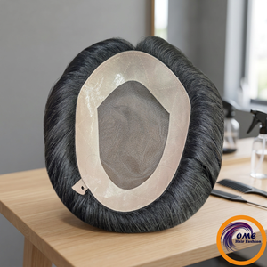 OME Remy Indian Hair Topper pour femmes, base Mono PU légère, cheveux raides et ondulés naturels, densité 120%, postiche avec nœuds blanchis - Product Image 1