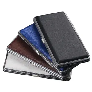 Manufacture Cheaper PU Promotional 20pcs slim leather cigarette box Holder Custom Logo Cigarette case Wholesale