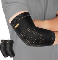 Manchon de compression pour coude infusé au cuivre avec tissu tricoté 3D dense et ajustement anatomique préformé pour un soutien du coude tout au long de la journée