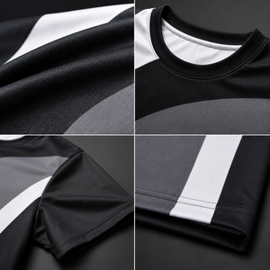 T-shirt sportif pour homme à séchage rapide, manches courtes, col rond, en polyester tricoté, coupe classique, logo sur le devant, motif color block - Product Image 2