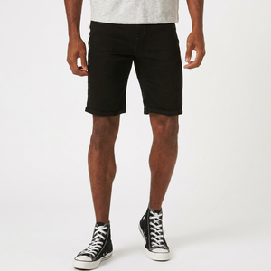 Pantalones Cortos de Mezclilla Negros para Hombre, Corte Recto, Cintura Media, Casuales, de Verano, de Algodón Transpirable, con Bolsillos, Tejido de Lino, Lavado Regular - Product Image 1