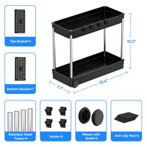 Under Sink Organizer, Roll Out Under Cabinet <b>Storage</b> <b>Kitchen</b> Organizer Drawer with Hooks, Bathroom Standing Rack and Shelves - Product Image 6