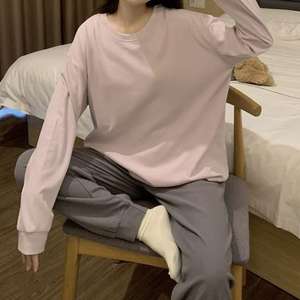 طقم بيجامة بلوفر فاخر من قماش الدرالون بأكمام طويلة ولون سادة، ملابس نوم نسائية مريحة للمنزل، ناعمة وحرارية للربيع، كاجوال وأنيقة - Product Image 3