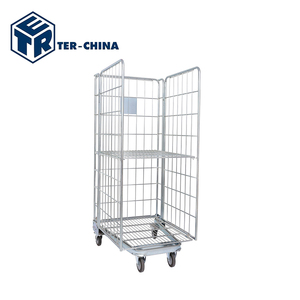 Draadgaas Rolkooi <span class=keywords><strong>Trolley</strong></span> Metalen Gaas Transportrol Container Draadcontainer Met Plank Kooi Rolkooi Handkarren & Trolleys - Product Image 5