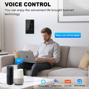 Langyeao US Smart WiFi BLE Fan + 2 GANG สวิตช์ไฟกระจกแผงสัมผัสวัสดุ Alexa Google Home เข้ากันได้กับ Tuya Smart Life APP - Product Image 2