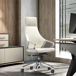 <b>High</b>-<b>Back</b> Executive Office <b>Chair</b> Comfortable Genuine Leather Adjustable Height Modern Foam Aluminium Wood for Contemporary - Product Image 3
