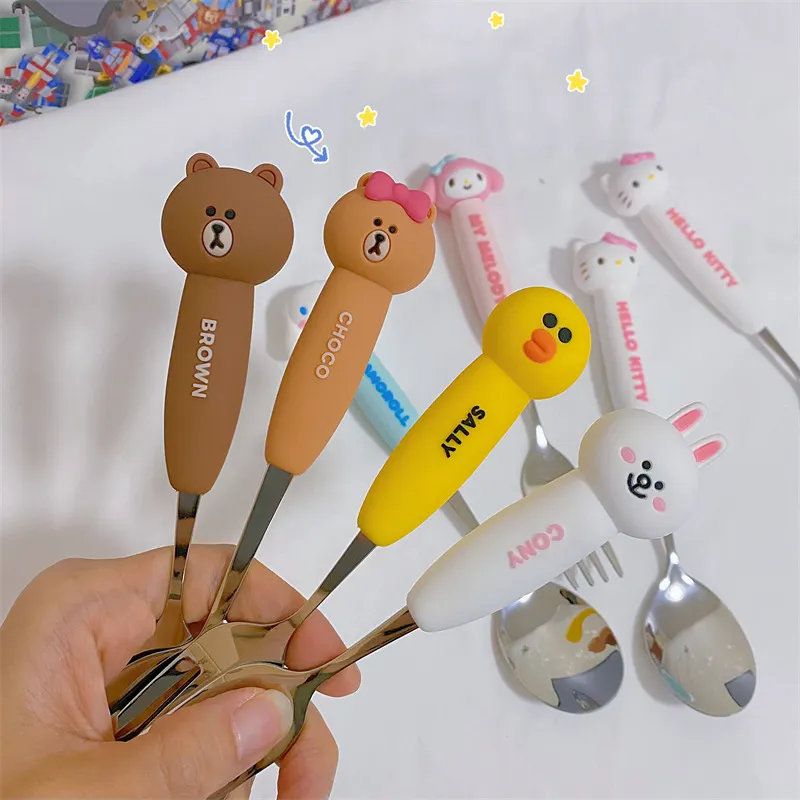 Wholesale Cute Cartoon Stainless Steel Spoon Fork Cutlery Cartoon Characters Children Cutlery Spoon Fork