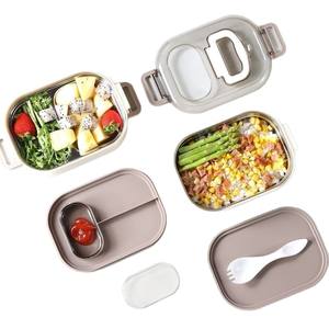 Boîte à bento en acier inoxydable à deux niveaux avec compartiment, boîte à lunch étanche pour enfants, étudiants, travailleurs, extérieur, ensemble de contenants de stockage alimentaire - Product Image 5