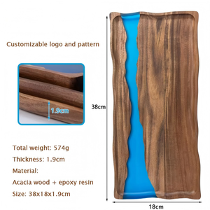 Nouveau grand plateau de rangement décoratif multifonctionnel en bois d'acacia et résine époxy <span class=keywords><strong>pour</strong></span> charcuterie et fromages personnalisés - Product Image 6