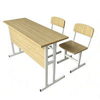 Bureaux scolaires doubles, tables et chaises pour écoles primaires, plateau en bois, cadre en métal blanc, hauteur fixe pour les collèges