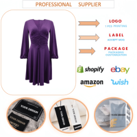Robes d'été tendance J0203 pour femmes, décontractées et élégantes, col en V, manches longues, coupe ajustée, longueur genou, froncées, pour le bureau