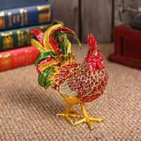 SHINNYGIFTS grande taille FengShui métal coq décoration boîte étain diamant pour bureau à domicile ornements plaqué Technique