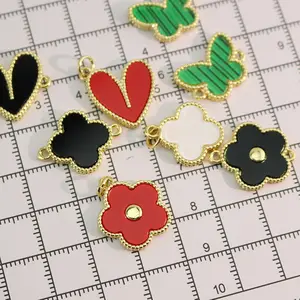 CZ8721 Fashion Jewelry Supplies Dainty Mini 18k Gold Plated Bezel Gemstone Stone Butterfly Love Heart Flower Charm Pendants