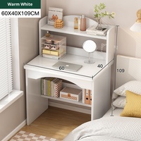 Bureau de coiffeuse réglable blanc chaud avec étagère de rangement à 2 niveaux, design moderne et compact pour salle de bain, salon, salle à manger