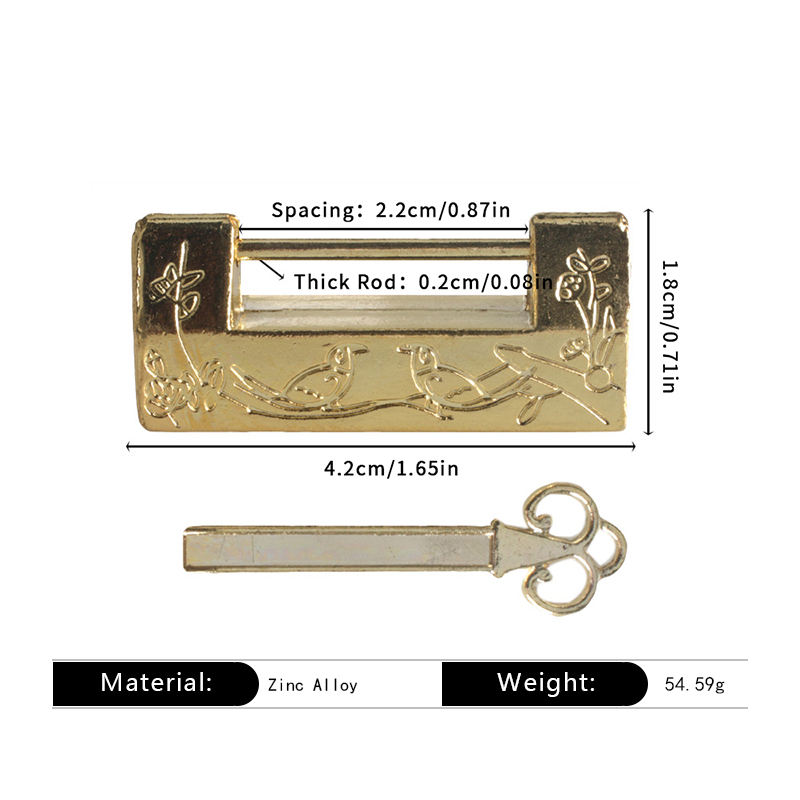 Serrure dorée motif fleur et oiseau