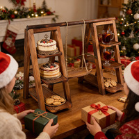 Présentoir à desserts en bois à 3 niveaux, plateau à gâteaux, étagère à dim sum, présentoir de cupcakes en bois massif pour bureau, centre de table pour mariage et fête