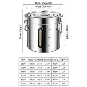 DSF76 Stainless Steel Food Storage Container 15L With Measurement <b>Window</b> And Clamp Lid Reusable For Kitchen Use - Product Image 5