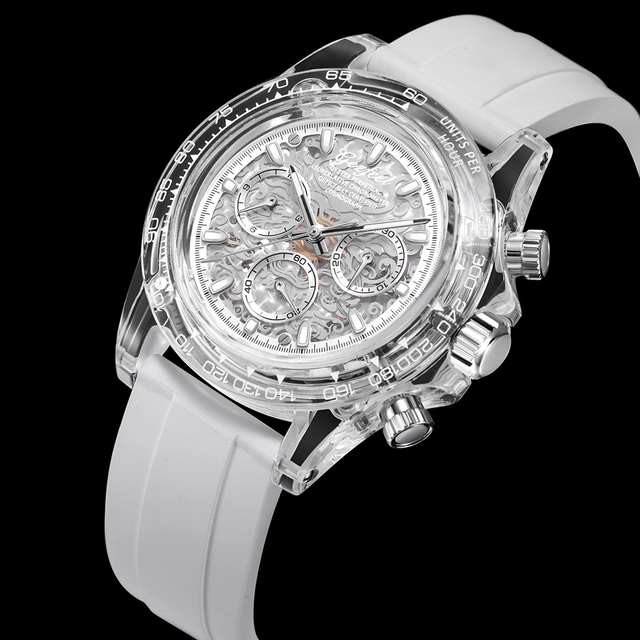 OEM K9 Sapphire Crystal Case Luxury Men Mechanical Chronograph Watches Visible Skeleton Automatic Watch