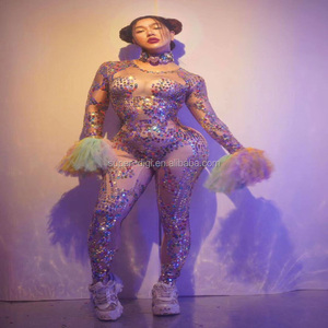 Colourful Sexy Stage Jumpsuit Crystal Sparkly Bodysuit Nightclub Female Singer DJ <strong>Pole</strong> Dance Performance Stage <strong>Outfit</strong> - Product Image 1