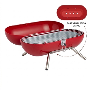 Parrilla de Carbón Moderna en Forma de Pastilla Roja, de Acero con Recubrimiento en Polvo, Mini Parrilla de <span class=keywords><strong>Barbacoa</strong></span> para Exteriores, para Jardín o Patio - Product Image 5