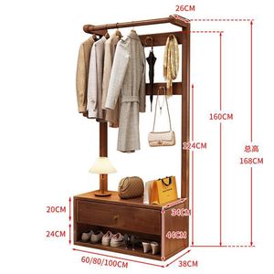 Solid Wood Floor <b>Standing</b> <b>Coat</b> Rack With <b>Shoe</b> Storage <b>And</b> Drawer For Entryway Or Bedroom - Product Image 4