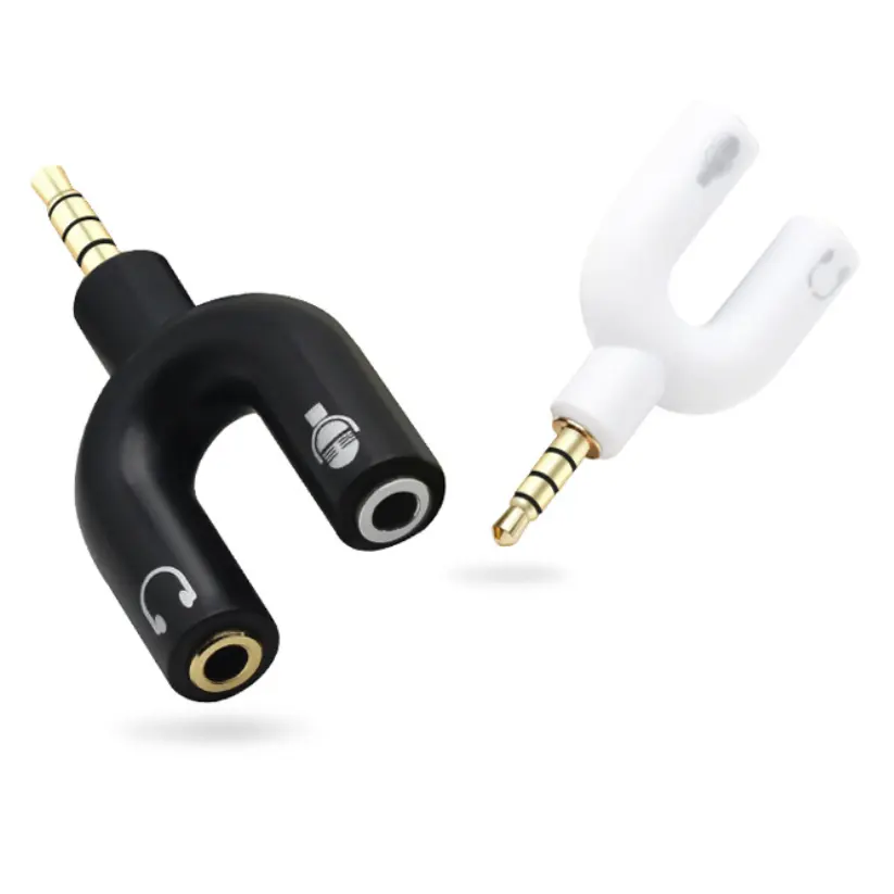 Fone De Ouvido 3.5mm Splitter Adaptador 3.5 Aux U Shape 1 in 2 Out Audio Splitter Headphone Adapter Stereo Gold Plated Polybag