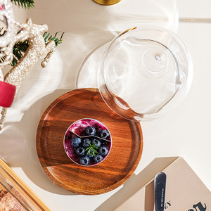 Ruichang Wooden Cake <b>Tray</b> With Glass Lid <b>Small</b> Elegant Serving Platter For Dessert Display - Product Image 4