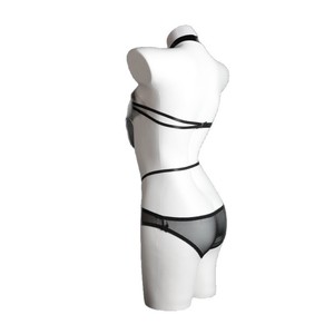 Glossy <b>Halter</b> <b>Neck</b> Strap <b>Bra</b> With Chain Women Sexy Costume PU Material Three Point Design - Product Image 4